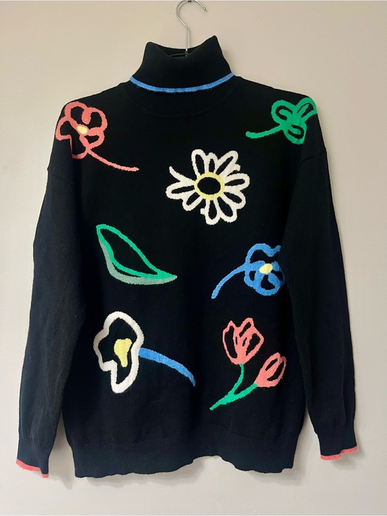 Leo & Ugo Paris Sweaters - Leo & Ugo Paris Hand-Drawn Floral Knit Turtleneck Sweater - Size 2 (US 8 / M)